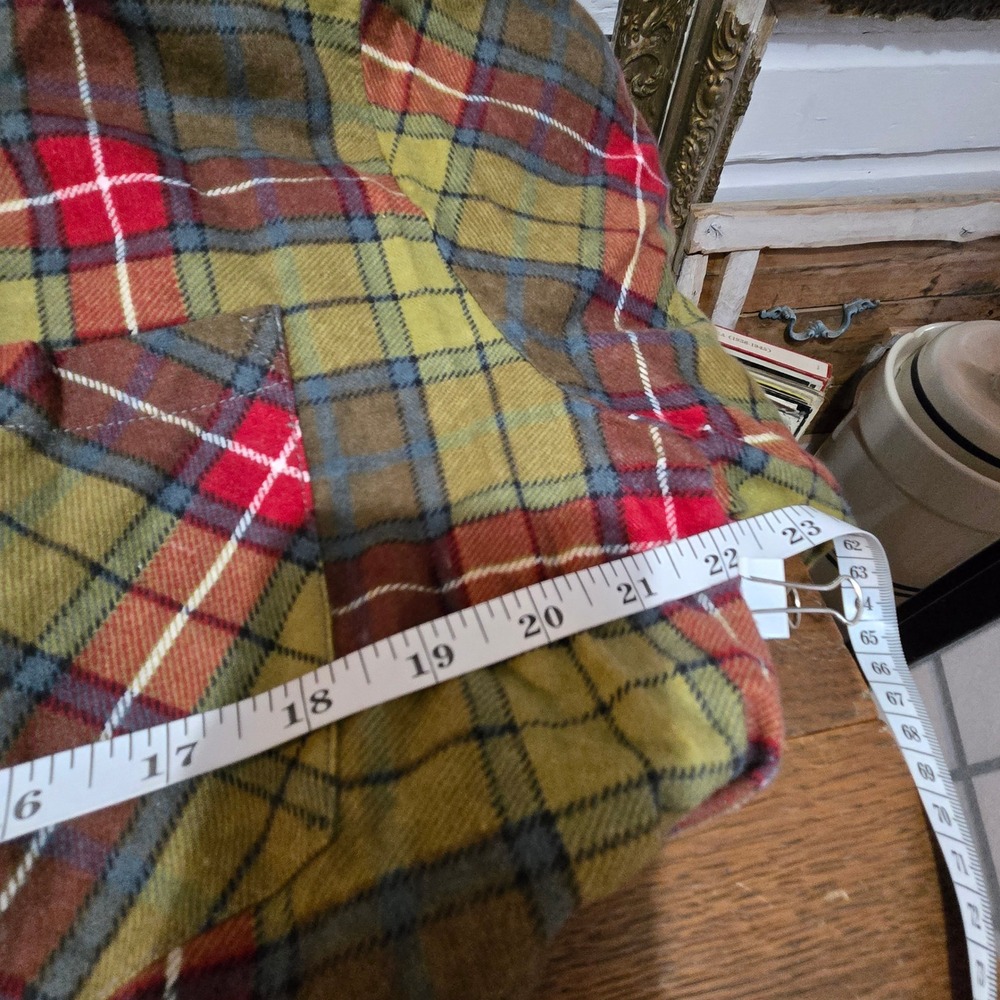 Haband Mens Flannel Shirt Long Sleeve Plaid Button Down Olive Green Red L - Picture 9 of 10